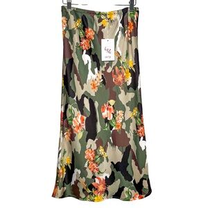 Lola & Co Camo Floral Midi Slip Skirt M Made in Italy Elastic Waist Sheer Boho
